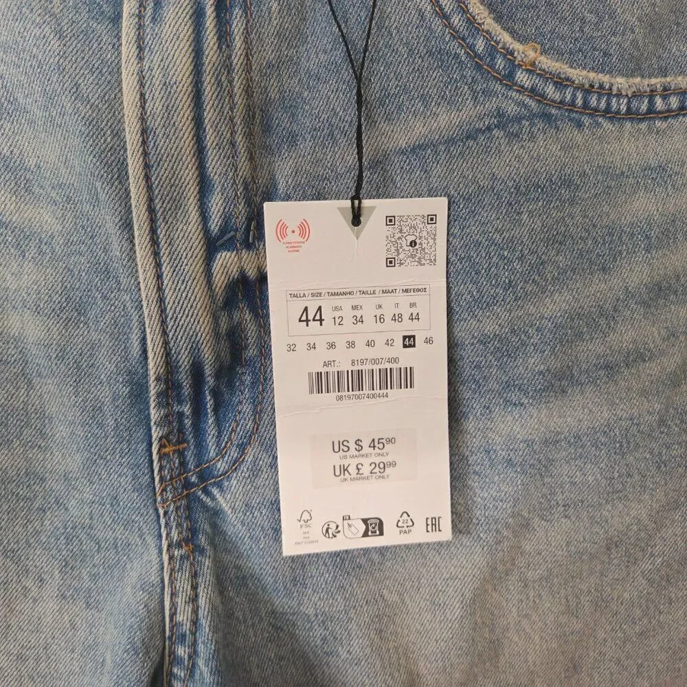 Zara 100% Cotton Adjustable Waist Mom Shorts Size 12 Blue NEW EU 44 Denim Beach
